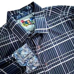 Robert Graham Mens XL Plaid Blue‎ Green Checkered Long Sleeve Button Down Shirt